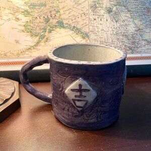 New Handmade Blue/Purple Chinese Character "吉/Lucky" and "福/Blessing" Coffee Mug